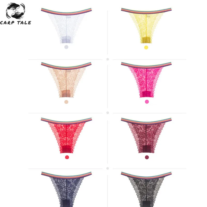 

CARP TALE Women's cotton white sexy underwear sports rainbow striped side underwear bikini pants thong thong 1 piece