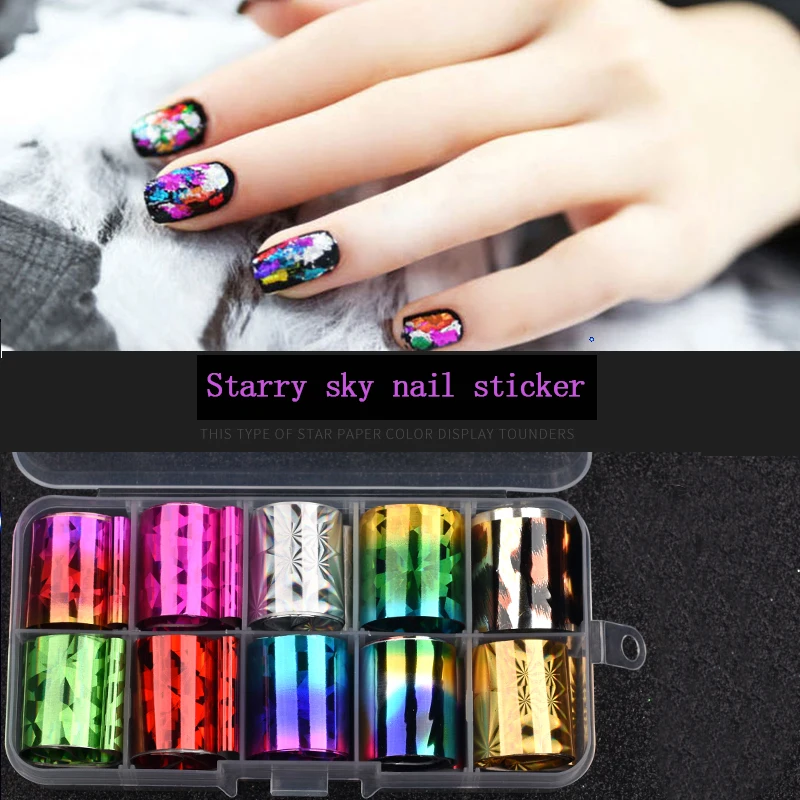 ANGNYA 1 مربع الثلاثية الأبعاد مسمار احباط مجموعة 2.5*100 سنتيمتر الليزر مليء بالنجوم شفافة اللون نقل مسمار ملصقا الأظافر رقائق مسمار الفن مجموعات