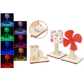 

DIY Assembly Wooden Hand Crank Generator Fan Desk Light Educational Kids Toy