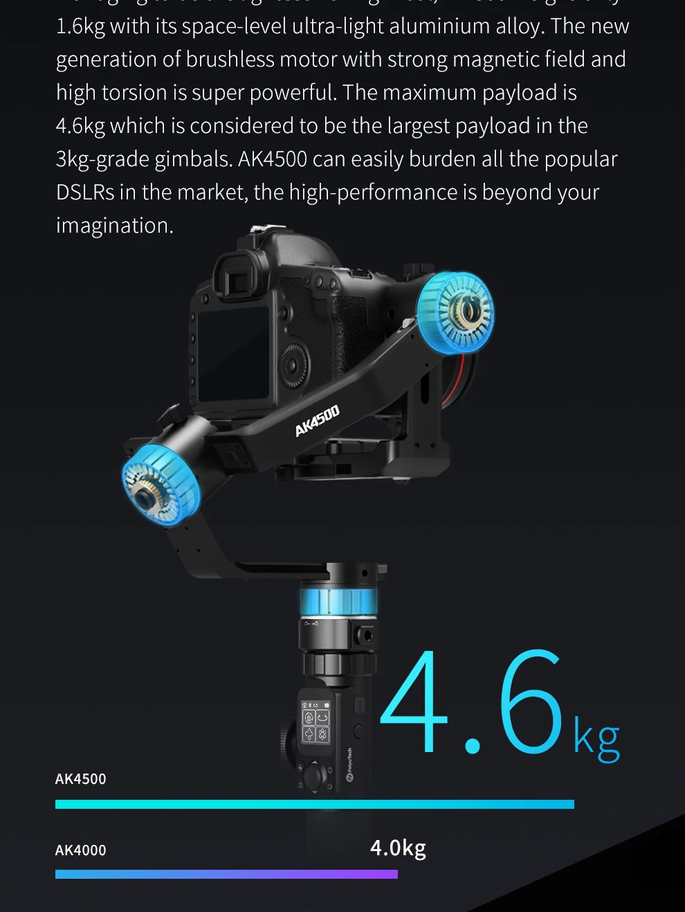 FeiyuTech 3-Axis AK4500 ручной шарнирный стабилизатор для камеры GoPro для цифровой зеркальной камеры Камера Sony, Panasonic Canon Камера шарнирный стабилизатор для камеры