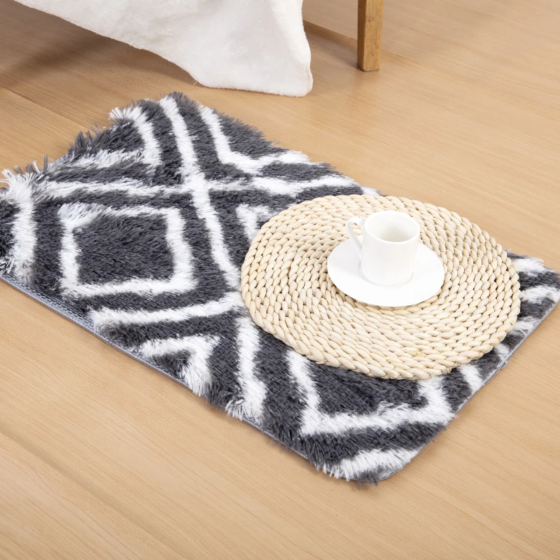 

40*60cm Carpet Bedroom Living Room Modern Carpet Rectangular Non-slip Gray Plaid Pattern Plush Blanket Home Essential Tools