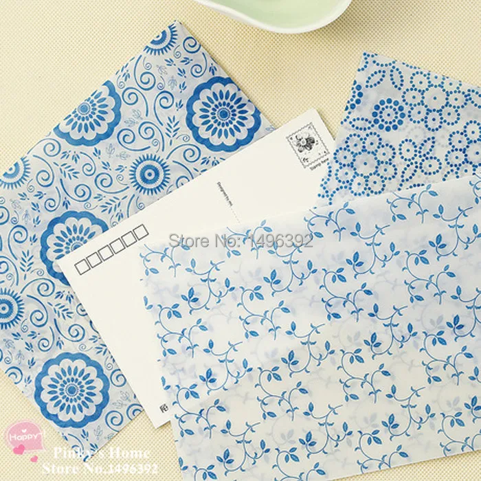 

(10 pieces/lot) Chinese Blue and White Porcelain Retro Postcard Envelop Letter Pad Greeting Cards Translucent Envelopes