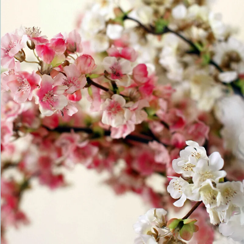 Small Sakura White Pink Silk Cherry Blossom 3 Branches Long Plastic