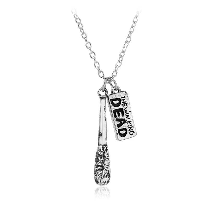 10pcs / lot fashion jewelry antique silver The Walking Dead necklace Cudgel and letter logo pendant necklace wholesale