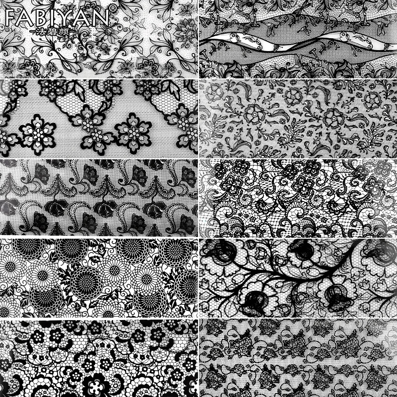 

10pcs Nail Art Black White Lace Sticker Foils Star Paper Floral Decal Decoration Transfer Wraps Tips Design Flower Polish Gel UV