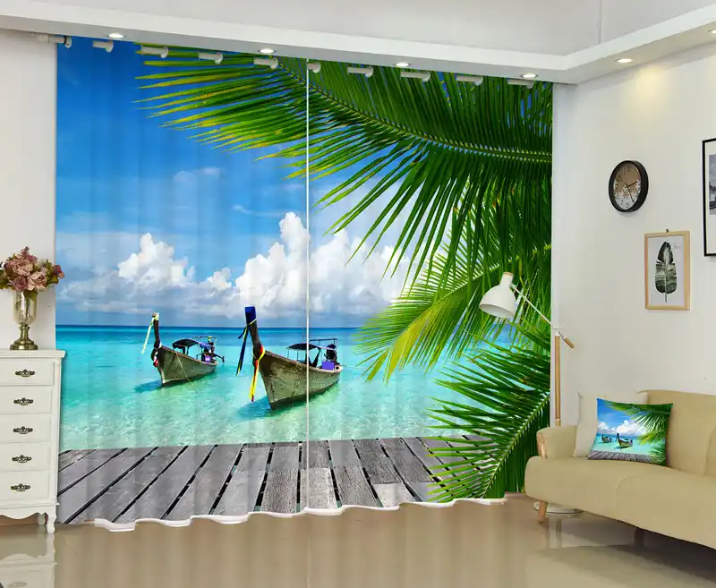 cortina de ventana de estilo playero 3d para habitacion de cama