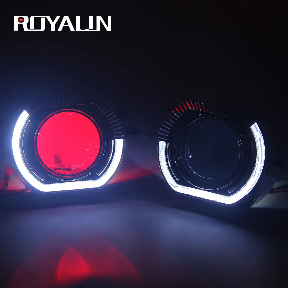 Goedkoop ROYALIN Auto Voor BMW LED Bi Xenon H1 Angel Devil Eyes Koplampen Lens Projector Universele 3.0 Volledig Metalen Auto H4 h7 Lamp Retrofit