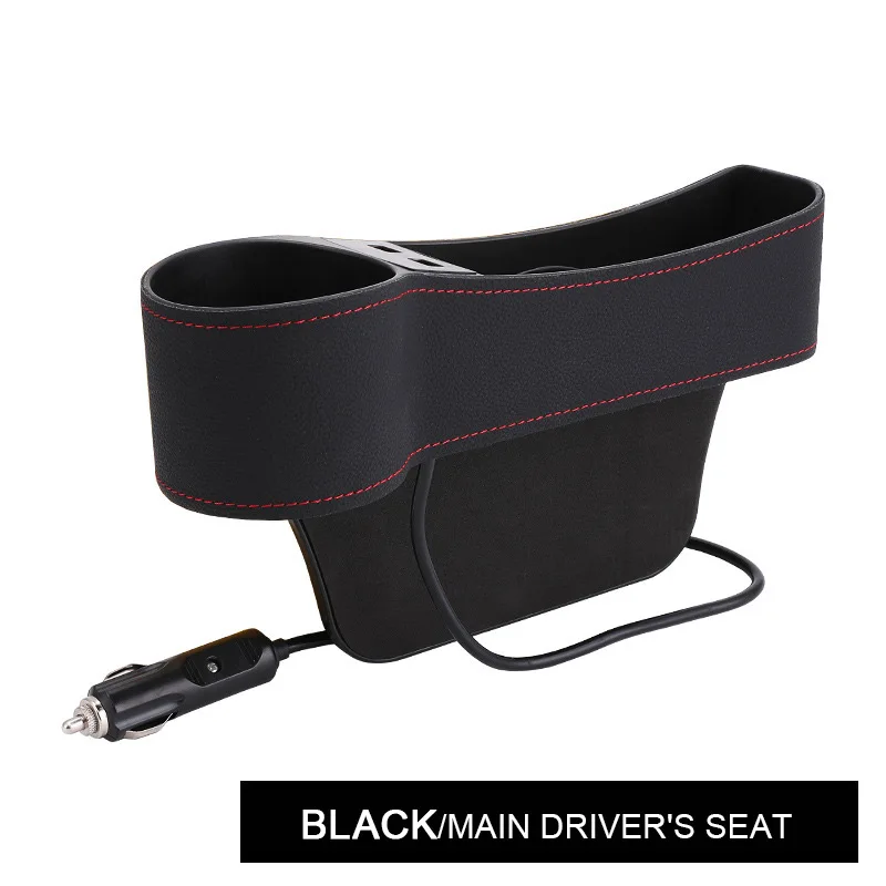 Seametal, органайзер для автомобильных сидений из искусственной кожи, обновленный карман для автомобильных сидений с 2 USB, 12 В/24 В, зарядные устройства, прикуриватель, держатель для чашки - Название цвета: Black Main Driver