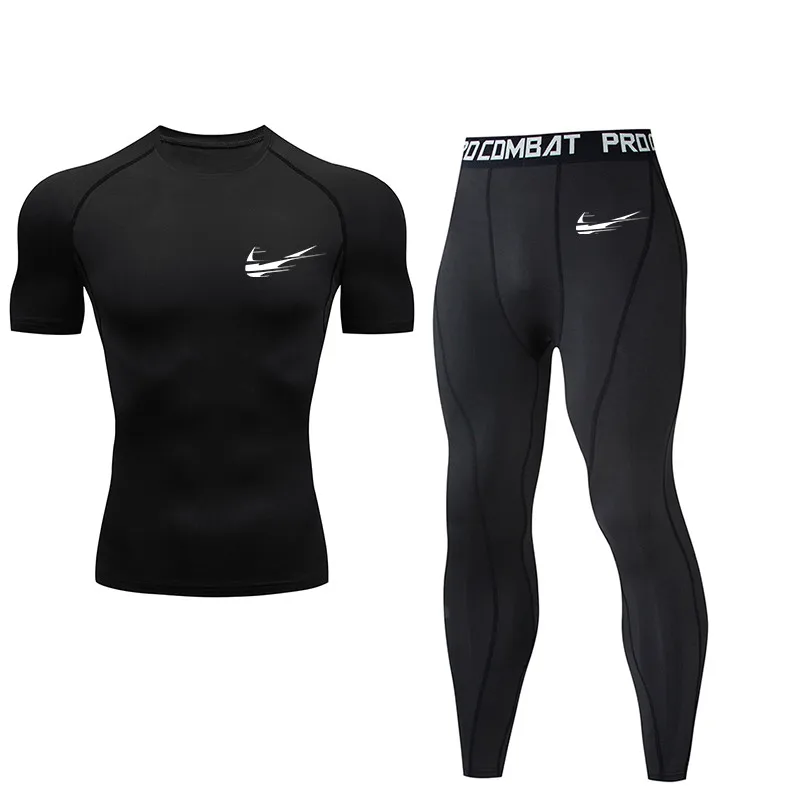 

2019 new compression sportswear fitness tight sportswear running suit T-shirt leggings men's sportswear Demix Gym sports suit