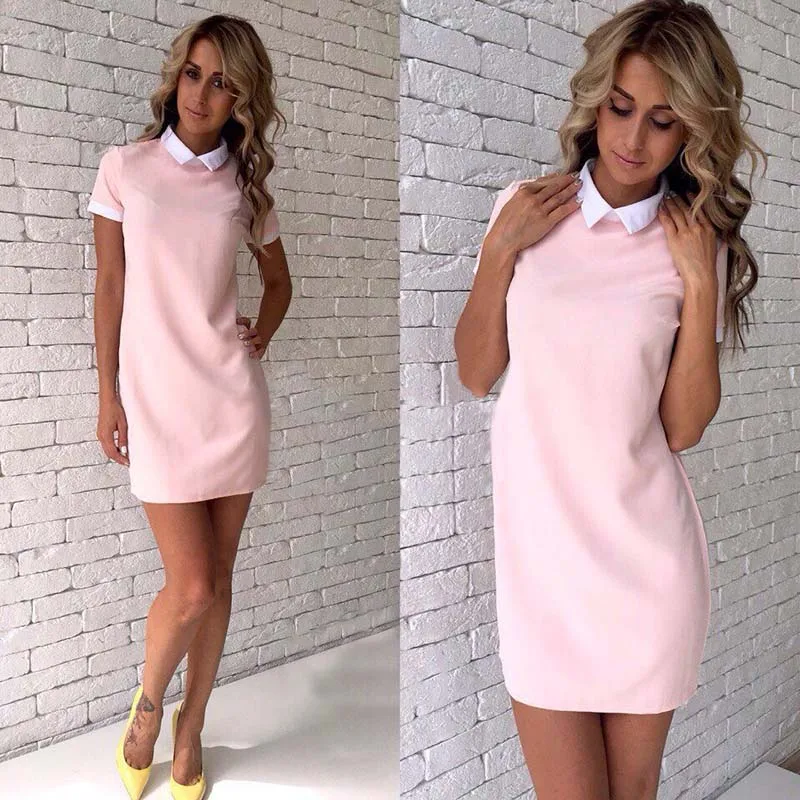 Wholesale Uncinba 2017 New Summer Dress Short Sleeve Patchwork Women Dress Turn-down Collar Casual Style Straight Mini Dresses Buy Cheap Uncinba 2017 New Summer Dress Short Sleeve Patchwork Women Dress Turn-down Collar Casual Style Straight Mini Dresses