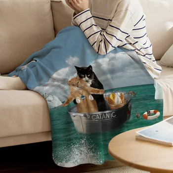 

BIGHOUSES Throw Blanket Ocean Star Cat Paint Bucket Throw Blanket Soft Warm Microfiber Blanket Flannel Blanket