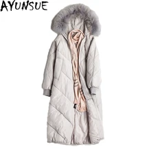 AYUNSUE, зимний длинный пуховик, большой воротник из меха енота, утепленные пуховики с капюшоном, теплая зимняя верхняя одежда, парки Casaco ST522