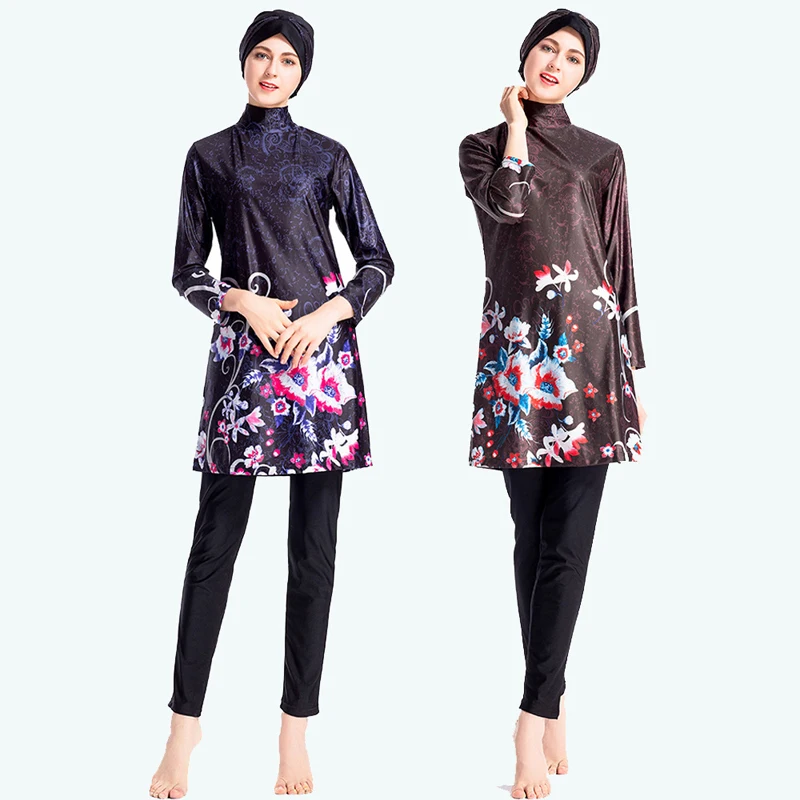 

2019 Muslim Swimwear Islamic Print Swimsuit For Women Hijab Burkinis Full Cover Swimwear Muslim Swimming Beachwear Swim Suit