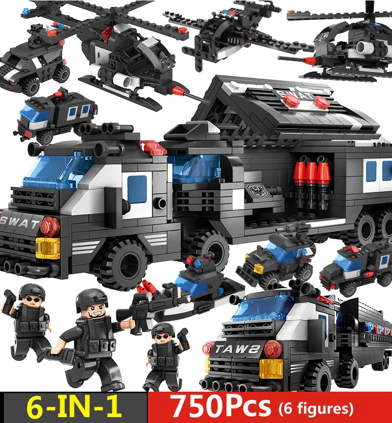 

SWAT City Police Building Block Transport Compatible Helicopter Truck Christmas Toys for Children 8 in 1 SWAT