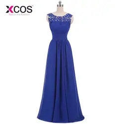 XCOS 2019 элегантные длинные вечерние платья с кружевными аппликациями бисер Королевское бальное голубое для женщин вечерние vestido de noiva