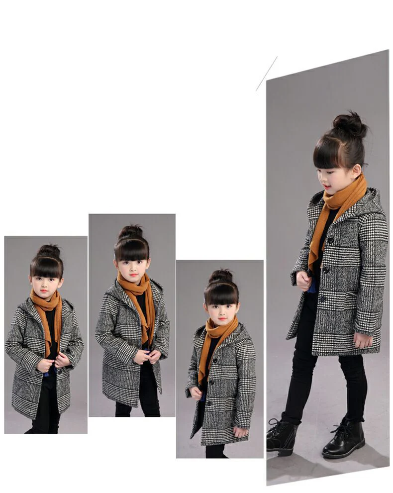 Новое Детское школьное клетчатое шерстяное пальто для девочек-подростков, куртка для девочек, шерстяные куртки От 4 до 14 лет 45