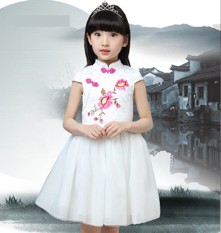 Baby Chinese Qipao Ball Gown Dress Girls Floral Cheongsam Multi-Colors Kids Short sleeve dresses New Year gift Children's Party Performance clothes (11)