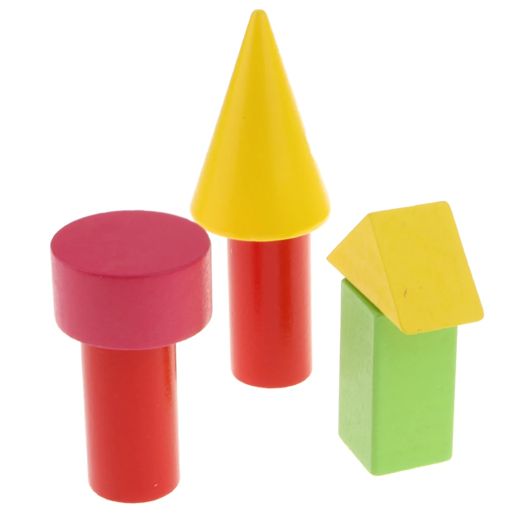Pack of 32 Wooden Geometric Solids 3D Geometry Block Mathematics Educational Toys Student Math Manipulatives