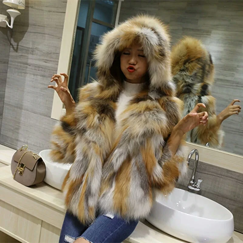 Fourrure Naturel Vestes Survêtement red Fox Capuche Fox Manteaux Grande De Reroyfu Manteau Fox Renard 5xl Femmes Silver Véritable black À Taille Vêtement 5pAnwqqxd