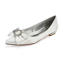 OnnPnnQ/Удобная атласная Женская обувь на плоской подошве с бантом, с острым носком, без застежки, для выпускного вечера, вечерние свадебные туфли на плоской подошве