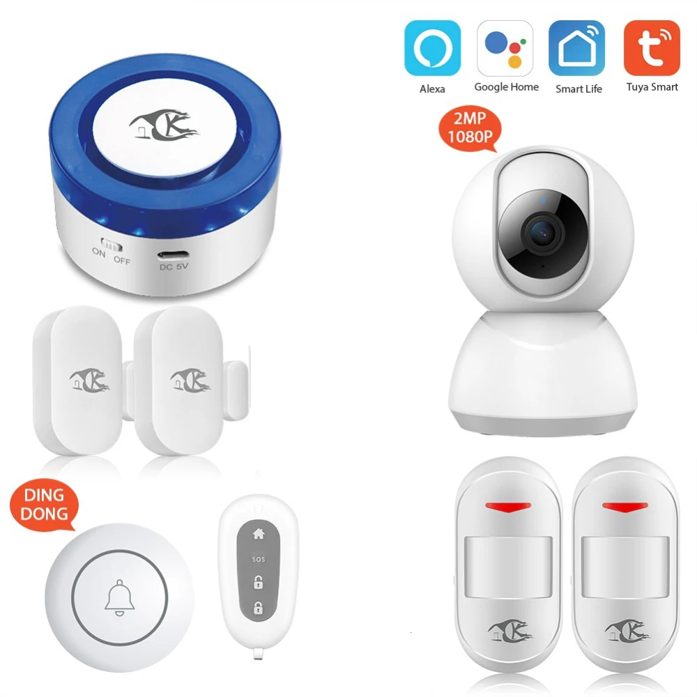 

Wireless WiFi Alarm Siren smart home security IP camera monitor works for google home and alexa voice