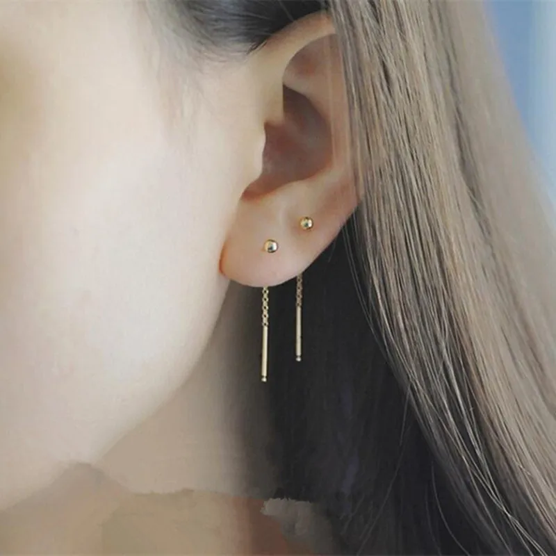 

Fashion Minimalist Rose Gold Color Ball Pendant Women Drop Earrings Long Ear Line Hanging Earrings For Women Wedding Jewelry