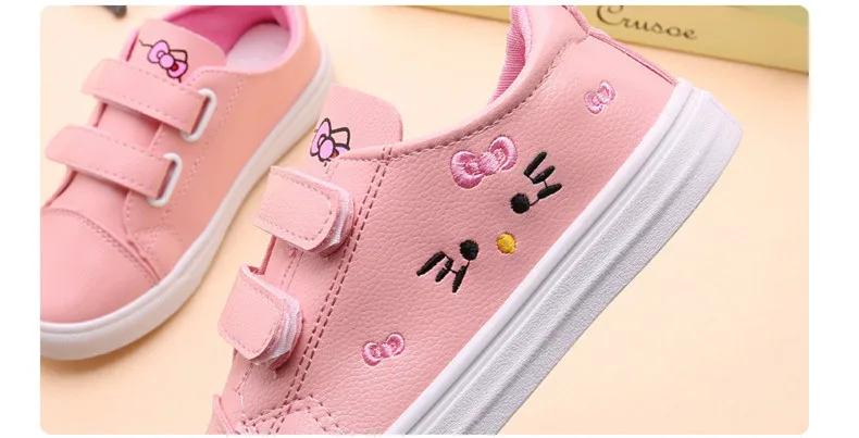 KINE панда Большая обувь для девочек «Hello Kitty», платье принцессы из искусственной кожи детские повседневные кроссовки на платформе; обувь с вышивкой; цвет белый, розовый От 2 до 10 лет