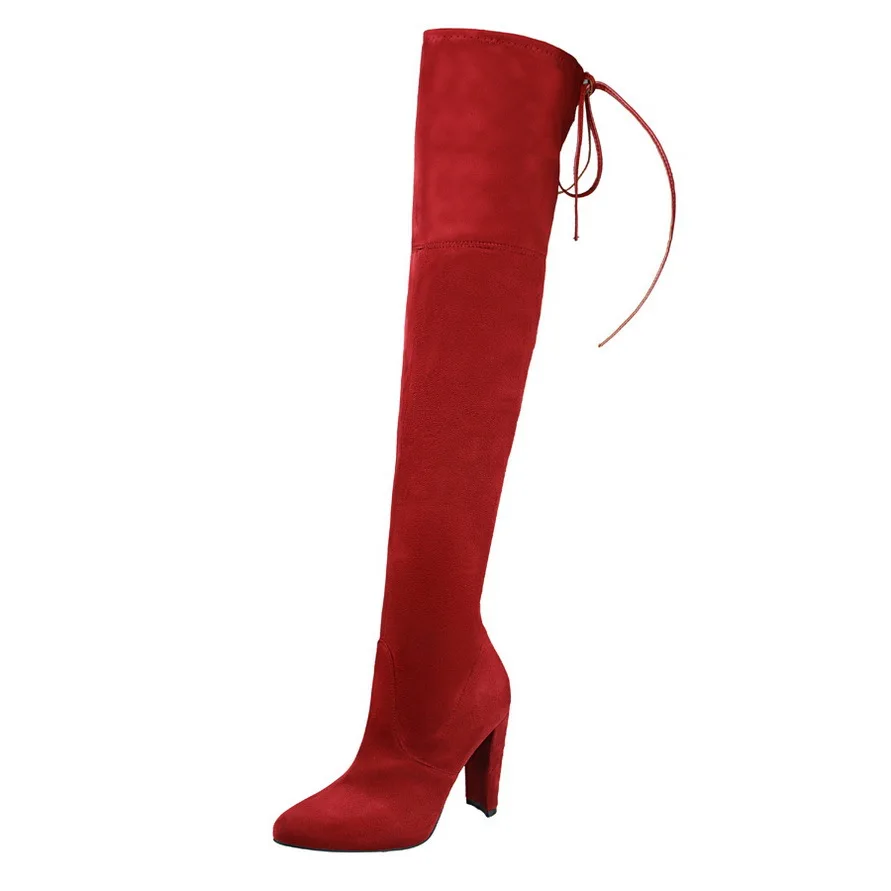 

Winter warm boot women shoes European style Knee High-Heel spike heel pointed toe high suede boots sexy overknee boot