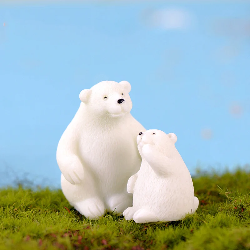 

ZOCDOU 2 Pieces Polar Bear Russia Bruin USA Model Statue Figurine Micro Crafts Ornament Miniatures Boy DIY Room Garden Car Decor