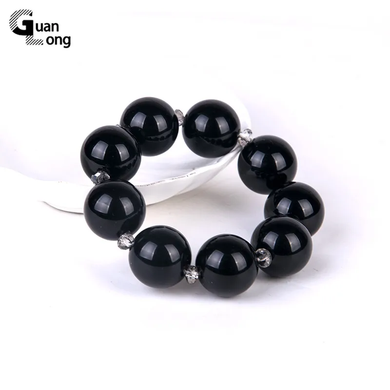 

GuanLong Trendy Fashion Resin Cuff Women Bracelet and Bangles Stretch Acrylic Black Round Beaded Bracelets Girl Charms Jewelry