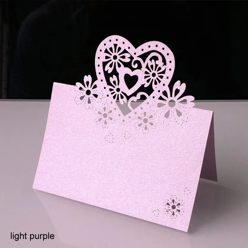 50 шт./компл. свадебное лазерная резка вечерние Свадебный декор посадочные карточки «любящее сердце» выдалбливают бабочка именная табличка 13 Цветов - Цвет: light purple
