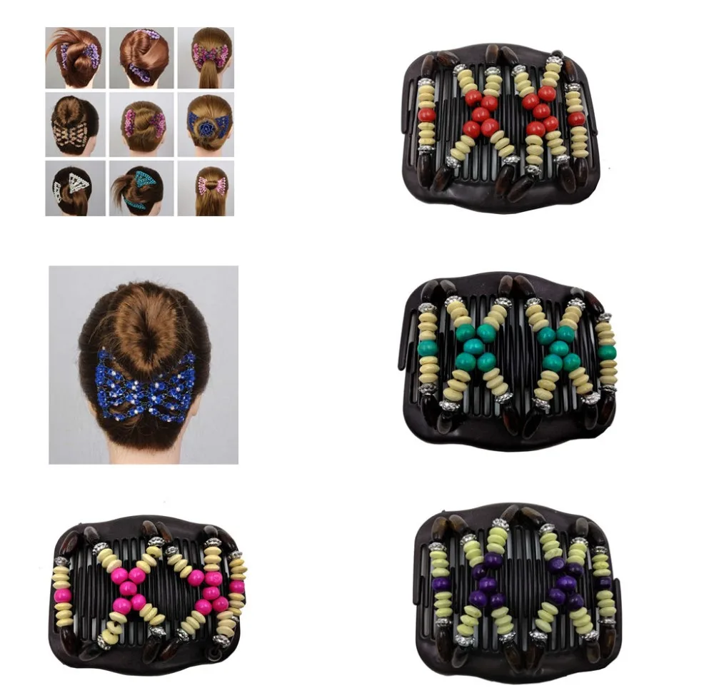 

Lovef 4 Pcs Stretch Combs Magic Hair Clips - Stretchy EZ Fancy Magic Double Comb, Perfect French Twist Holder, Gift for Mom