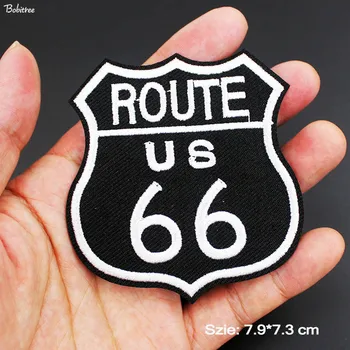 

Fashion Size 7.9*7.3 cm Route 66 Patches Iron Stickers Stripe on clothing Badges Embroidered Applique for Clothes