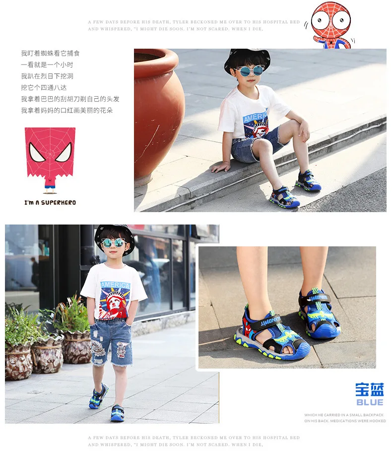 ZYJ Boys Spiderman Summer Sport Closed Toe Sandals Kids Shoes Girls Cartoon Spider Man Anti Slip Baby Beach Sandal Shoes (9)