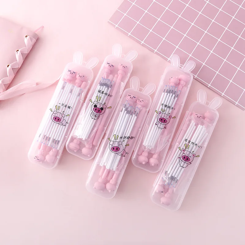 

kawaii Rabbit ears large pencil case box with gel pen cute pig pencilcase Stationery Set office school supplies boys girls Gifts
