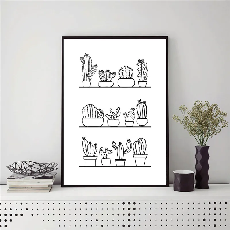Nordic черный белый цвет завод кактус Wall Art Холст Картина Плакаты и печать Настенная