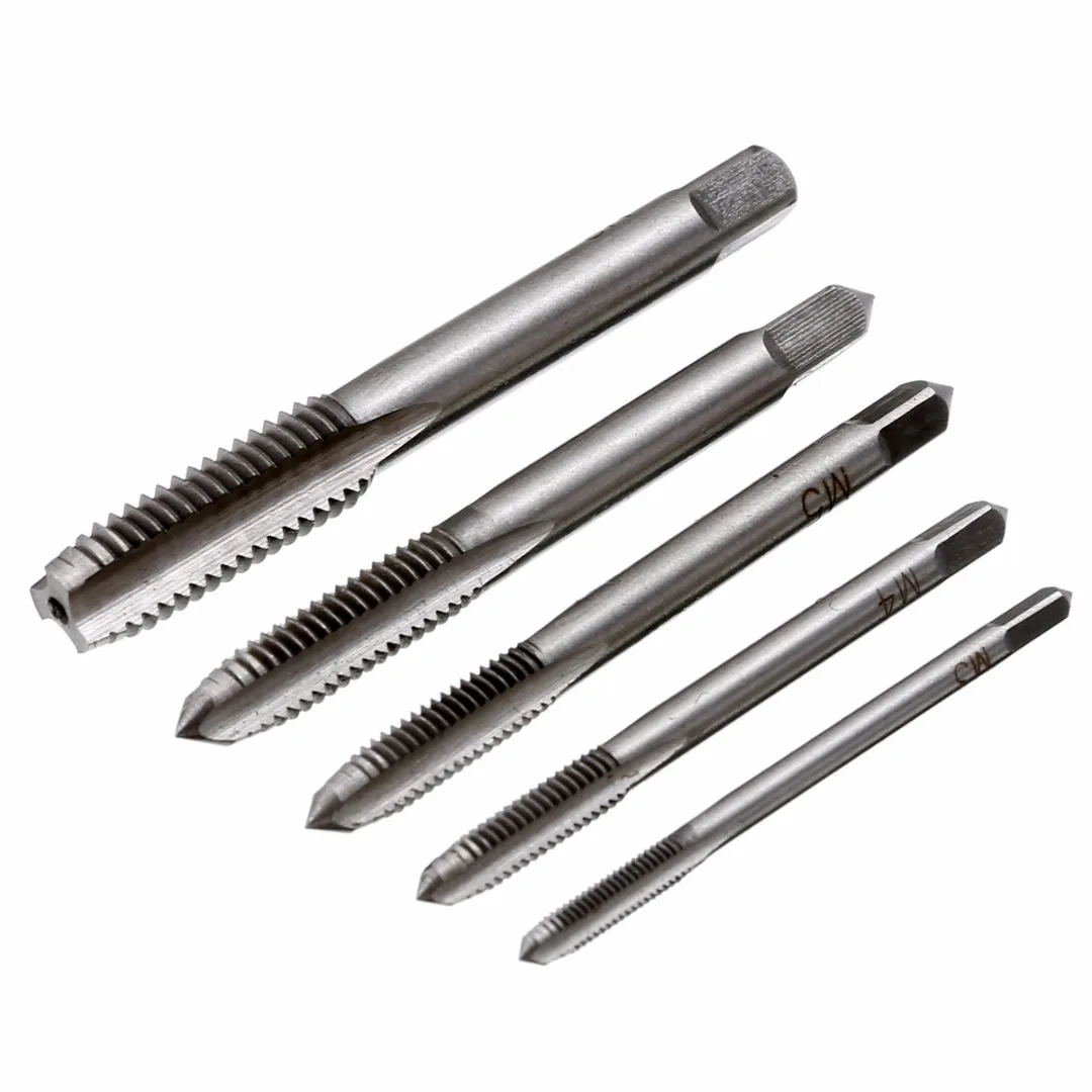 5Pcs High Speed Steel  M3 M4 M5 M6 M8 HSS Machine Hand Screw Thread Tapper Metric Plug Tap Drill Set Hand Tools