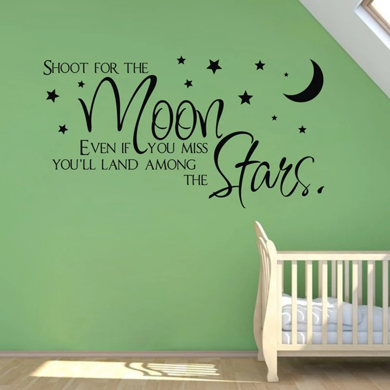 Vendita Su Ebay Shoot For The Moon.Stars Quote Adesivi Murali All'Ingrosso Per La Decorazione Della Stanza Dei Bambini, Decalcomanie Da Parete Per Neo
