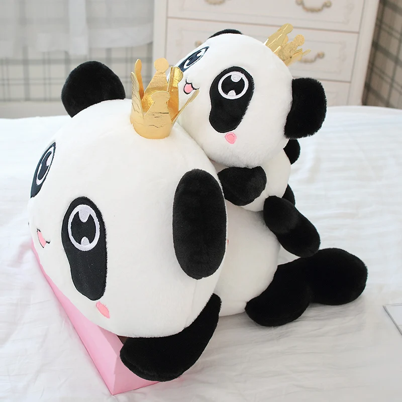 

Dad And Son Plush Pandas Crown Red Bib Giant Panda Lying Toy Pets Zoo Smile Animals Little Doll Kids Birthday Gift 35/55cm