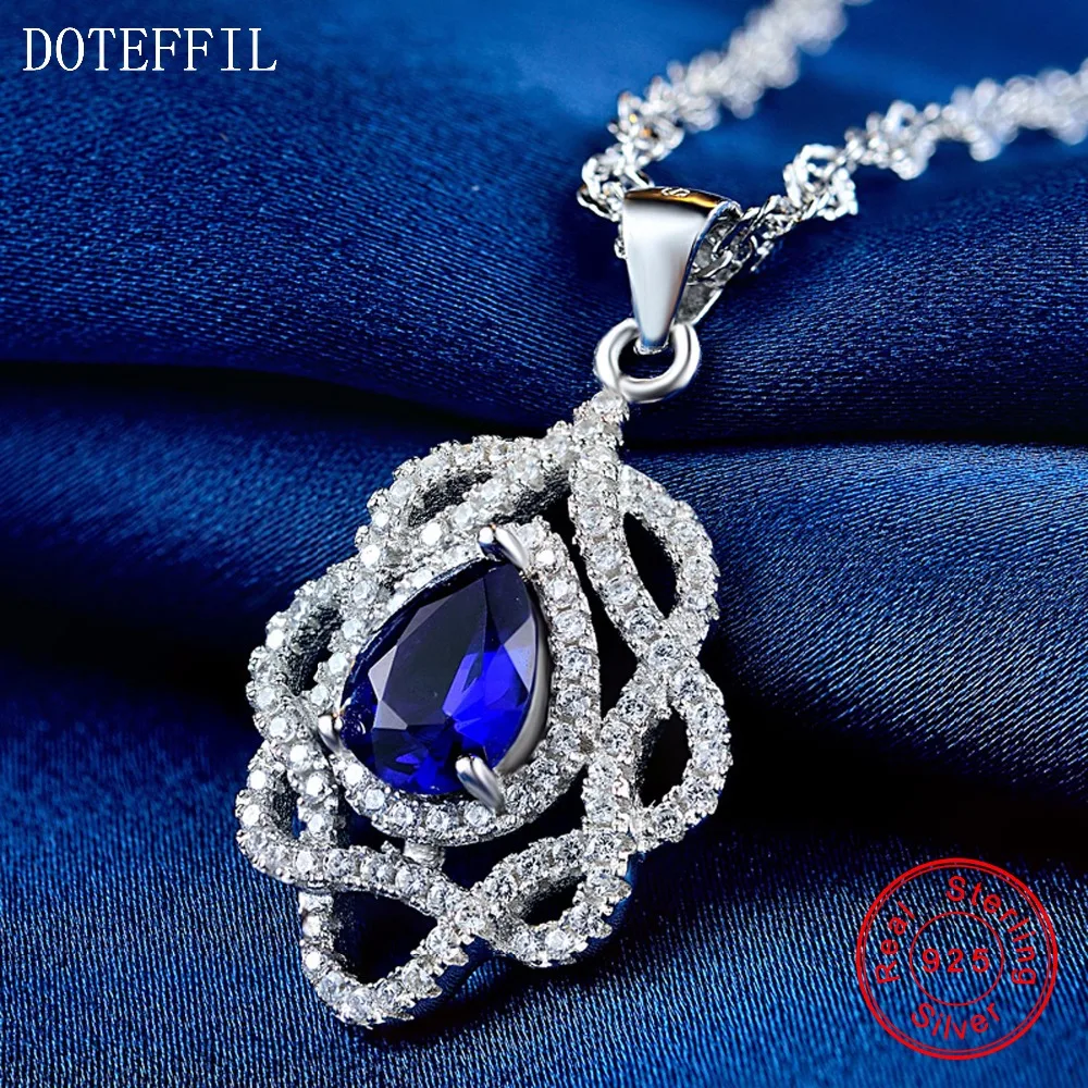 

Ocean Heart Sterling Silver Necklace Charm AAAA Blue Zircon Pendant Necklace 925 Silver Luxury Woman Jewelry