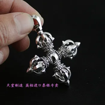 

Thailand imports, cross Vajra Silver Pendant Tantric ritual, 925 Silver