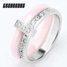 Модные Классические Стиль Стразы Керамика кольца Bling прозрачная обувь с украшением в виде кристаллов Нержавеющая сталь для Для женщин и девочек розовый кольцо, ювелирное изделие, подарок