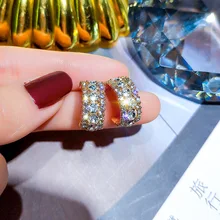 Boho корейские женские маленькие каменные серьги роскошные золотые синие Черные серьги-гвоздики для женщин новые модные двойные хрустальные серьги