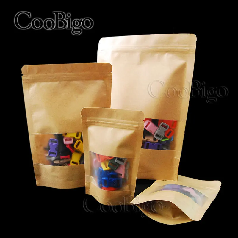 

1pcs Heat Seal Three-dimensiona Type Valve Ziplock Kraft Paper Pack Bags Window Candy Biscuit Doypack Zipper Storage Pouch