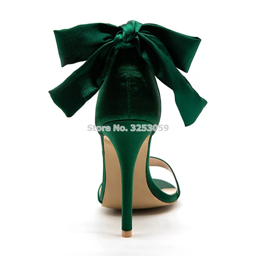 ALMUDENA/милые стильные шелковые босоножки с бабочкой модельные туфли на тонком высоком каблуке из атласной ткани зеленого и розового цвета с бантиком Туфли на каблуке с бантиком-бабочкой