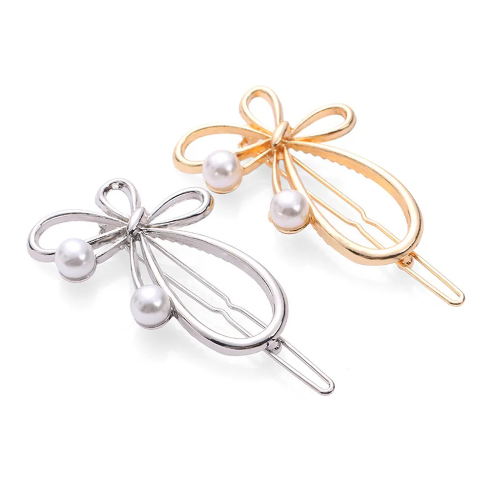 

1PC Fashion Pearl Hairpins Metal Gold Silver Bow Knot HKorean Design Barrette Girls Women Hair Clip Hair Accessories Hairgrips