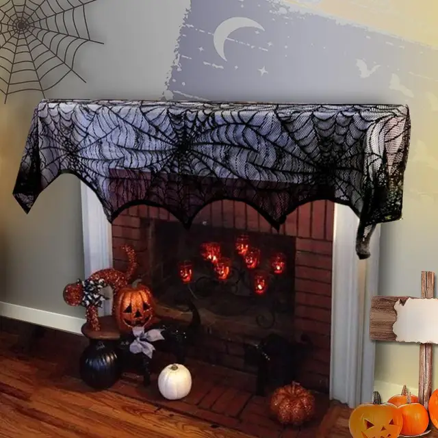 Topaty Bat Spider Web Lace Table Lamp Fireplace Cloth Window Curtain Topaty Bat Spider Web Lace Table Lamp Fireplace Cloth Window Curtain For Party Decor 46x244cm