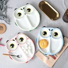 Cartoon Owl Baby Dishes Ceramic Sub-grid Plates Creative Irregular Children Tableware For Infant Toddler Kids Feeding Utensils