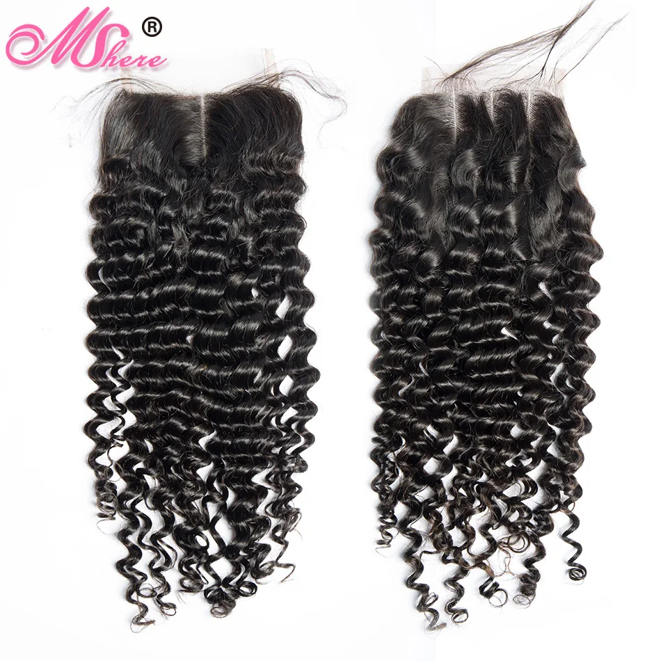 

Peruvian Deep Curly Remy Hair Closure 100% Human Hair 4*4 inches Lace Closure With Baby Hair Natural Black Color Mshere Hair