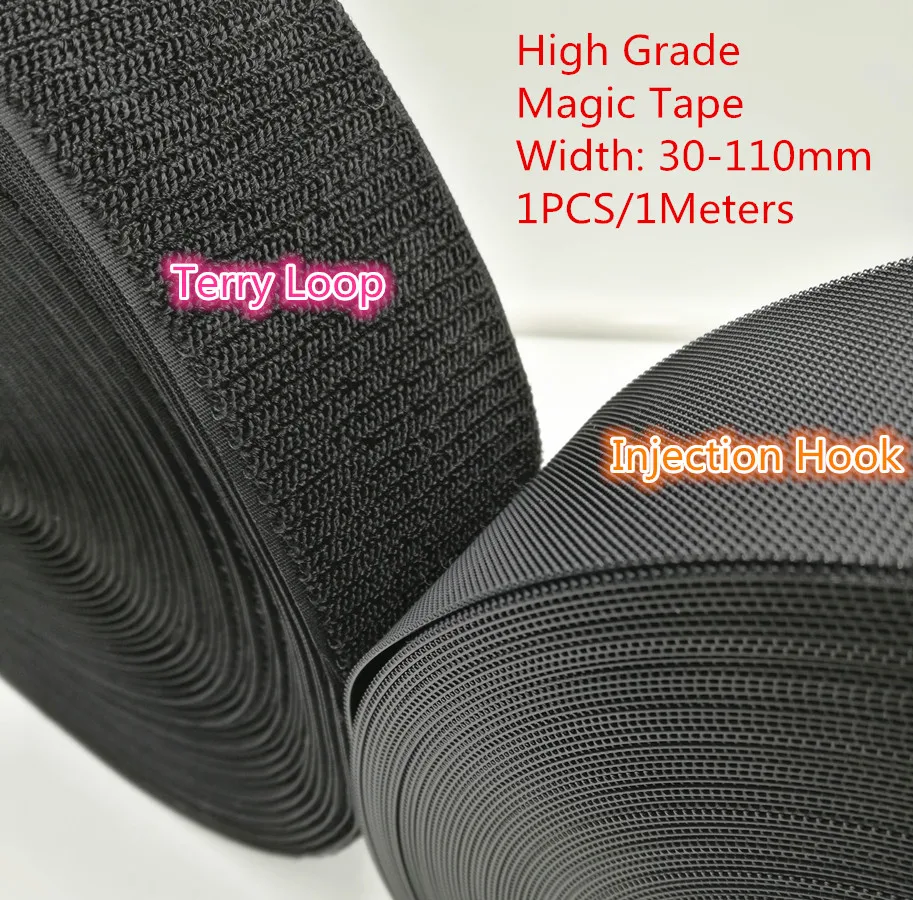 

1PCS MT005 Width 30-110mm High Grade Injection/Plastic Hook+Terry Loop Without Glue Nylon Fastening Tape Magic Tape 1 Meters